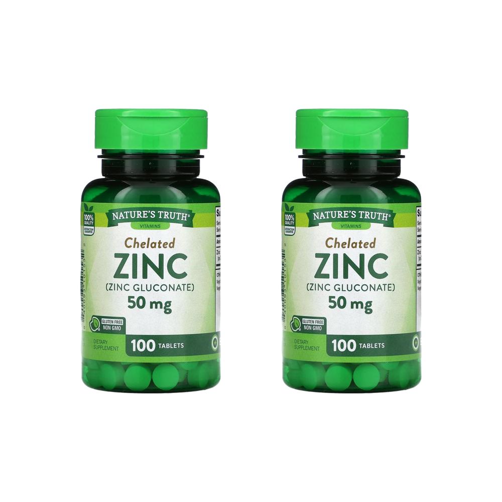 [해외직구] <b>네이처스트루</b> 킬레이트 징크 아연 글루코네이트 50mg 100정 2팩 Nature’s Truth Chelated Zinc 50 mg 100 Tablets
