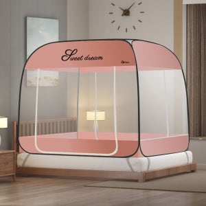 끌라로 3문 개방형 원터치 팝업 여행용 사각 침대 모기장 러브버그 핑크 M3-S