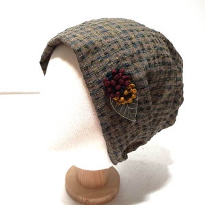 솔미네 얇은소재 체크모자 두건 항암모자 헤어두건 중년 여성 헤어밴드 반다나