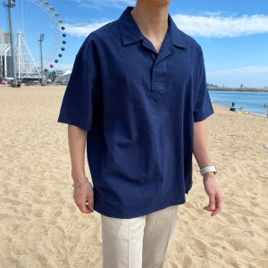 남자여름셔츠 오버핏 반팔 오픈카라 린넨 셔츠