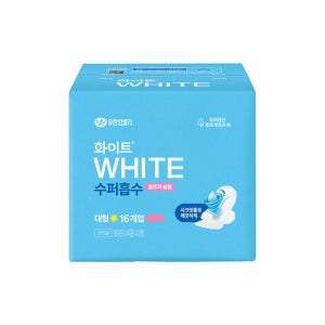 화이트 수퍼흡수 울트라슬림 드림가드 코튼쿠션 생리대 대형, 16개입, 1팩