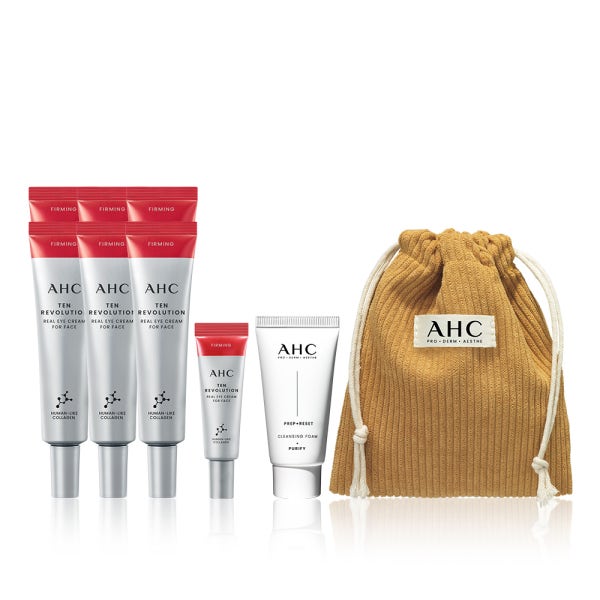 AHC 공식스토어 AHC 텐레볼루션 리얼 아이크림 포페이스 35ml 6개+7ml+프렙리셋 클렌징폼 30ml+복조리 파우치