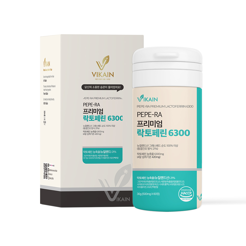 <b>비카인</b> PEPE-RA 프리미엄 <b>락토페린</b> 6300 500mg x 60정, 1개