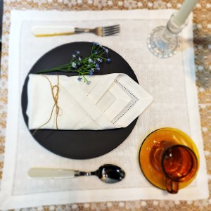 리넨 냅킨 헴스티치 화이트 4매 45 X 45 키친크로스 디너냅킨