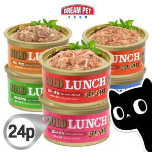 프리미엄 골드 런치 고양이 주식 캔 6종 혼합, 80g, 24개