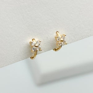 14K 18K 네잎 꽃 링 귀걸이 큐빅 미니 원터치 귓바퀴 피어싱