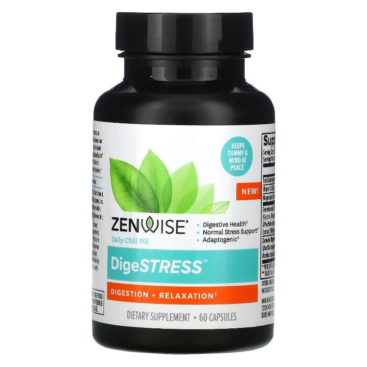 젠와이즈 헬스 Zenwise Health <b>DigeSTRESS</b> Digestion ＋ Relaxation 60 Capsules US 직배송