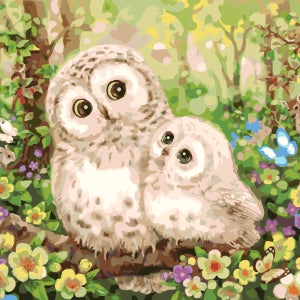 학교납품업체 DIY 명화그리기세트 쉬운그림 해바라기 고흐 사슴 사과 클림트 물감 꽃 유화 E04-블라썸부엉이