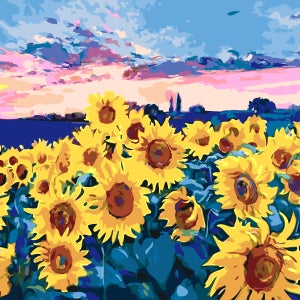 DIY명화그리기 유화그리기세트 인테리어액자 컬러링 페인팅 꽃 생기그림 감성액자 H89-노을들판의해바라기