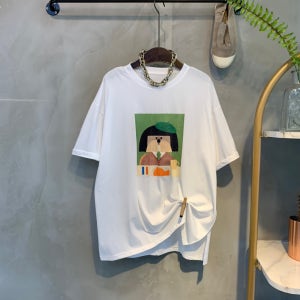 (당일발송)크리핑 단발 강아지 프린팅 트임 반팔 티셔츠 6color C