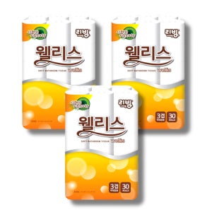 리빙 웰리스 화장지 3겹 데코 30롤 27m 물에잘녹는 피톤치드향 x3팩