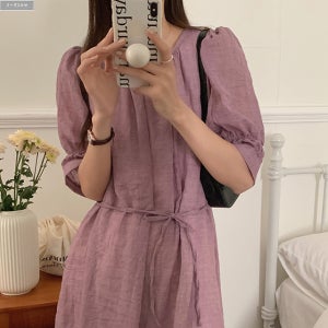 퍼시 엠보 내츄럴 허리끈 루즈핏 롱원피스 4col 여름 시스루 린넨 코튼 퍼프 제이플로우