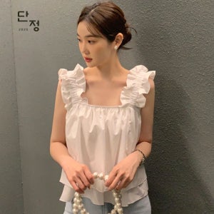 프린세스 크롭 언발 이중 프릴나시 블라우스 화이트 카키 네이비 3가지컬러