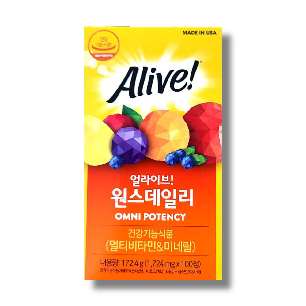 네츄럴라이프 얼라이브 종합비타민 원스데일리 멀티비타민 1724mg 100정