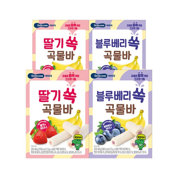 [베베쿡] 과일 쏙 곡물바 4개 세트(딸기/블루베리)