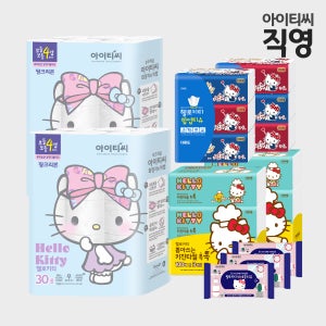헬로키티 4겹 핑크리본 화장지 복합세트(60롤 +팝업6입+키친6입+비데 휴대용 3팩)