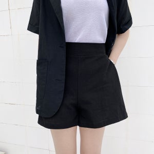 하이웨스트 린넨 여성 정장 반바지 마 밴딩 숏팬츠 여자 4부 봄 여름 슬랙스
