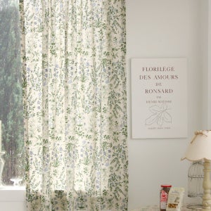 바빌론 로즈 린넨 창문커튼 작은 짧은 플라워 빈티지 커텐 창문용 자취방