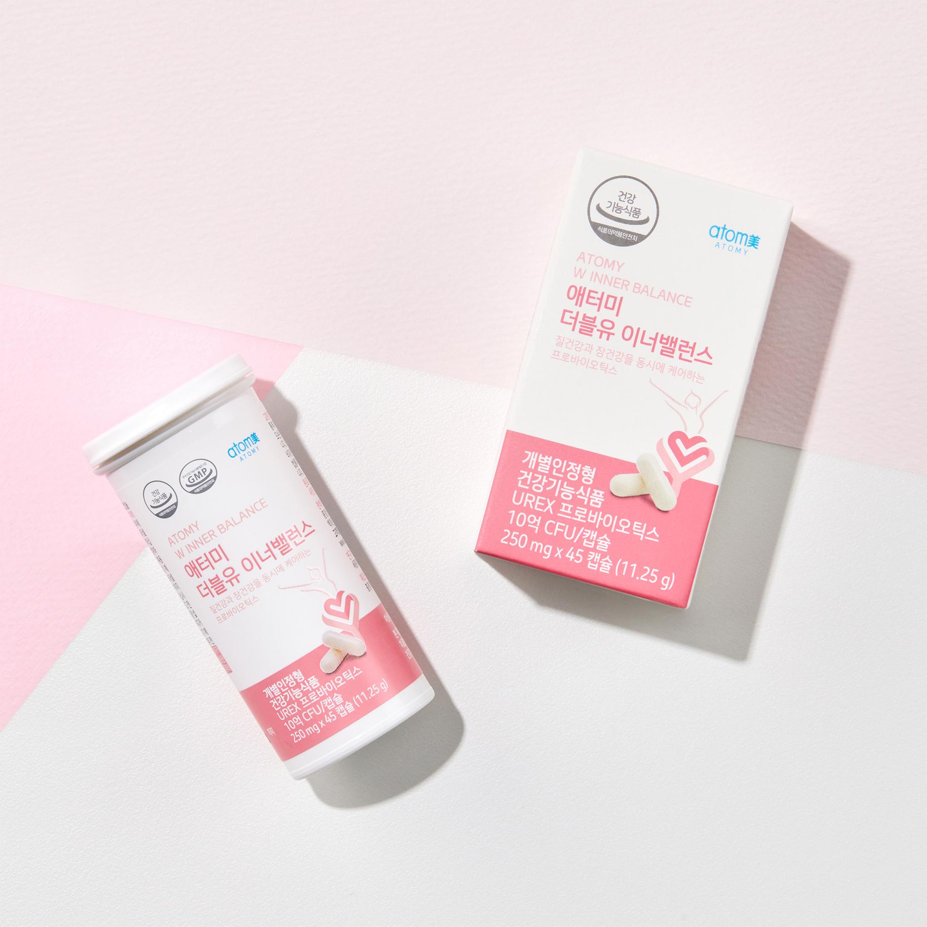 애터미 <b>더블유 이너밸런스</b> 장건강 질건강 여성 전용 유산균 250mg x 45캡슐