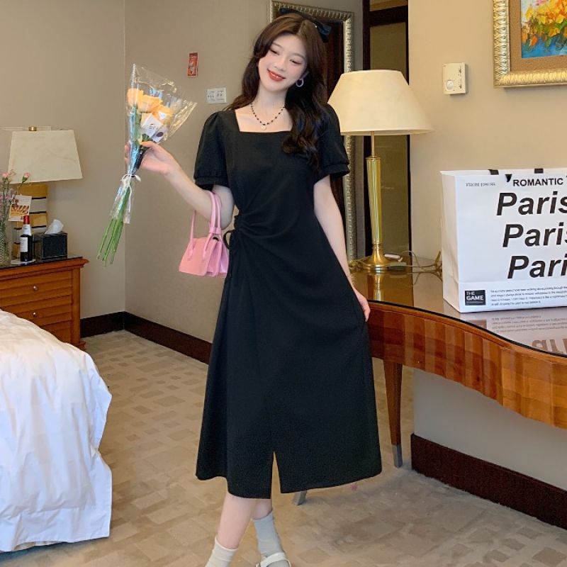 L-4XL 빅사이즈 핑크 캐주얼 정장 하객 원피스 2컬러 여름 프렌치 88 A라인 꾸안꾸