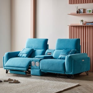 모드 패브릭 리클라이너 소파 2인용 전동 소형 신혼부부 거실 인테리어(스카이블루)
