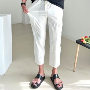 편한 린넨 남자 여름 바지 카고 밴딩 시원한 쿨 9부 팬츠 sa2211