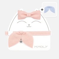 엠몰리 린넨 패브릭 고양이 목걸이 세트 12색상 (콩리본+보타이+방울+네임스티커) M