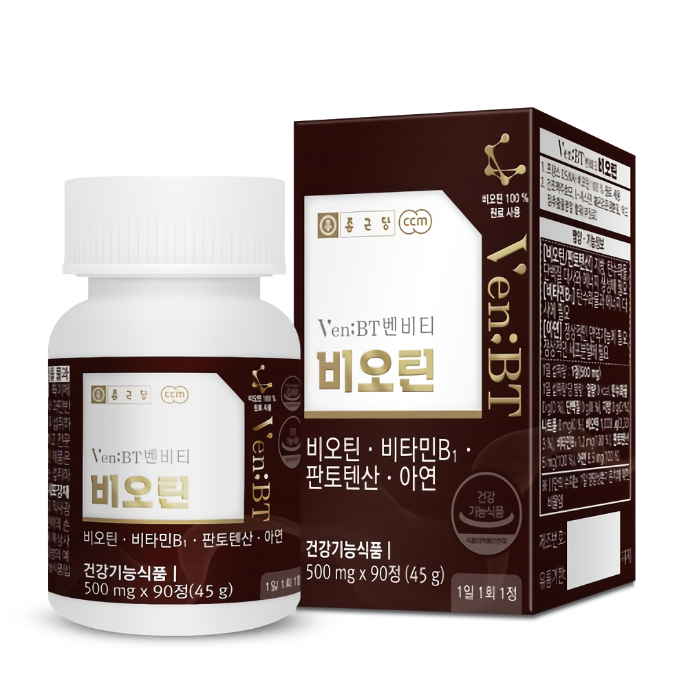 <b>종근당</b> 벤비티 비오틴 (비타민B <b>판토텐산</b> 아연) 90캡슐, 1개