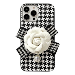 갤럭시노트10라이트 럭셔리 하운드투스 체크 플라워 가죽 핸드폰 케이스