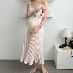 플리츠 레이어드 주름 롱원피스 임산부 만삭 민소매 끈나시 여름 하객룩 원피스