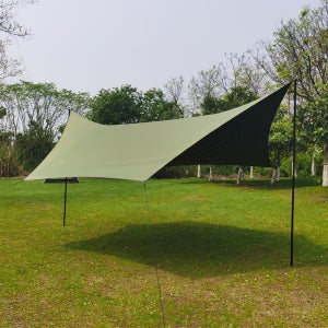 KOOLMAN 쿨맨 MCETO 캠핑 헥사 플라이 타프 그늘막 블랙코팅 L, 올리브그린
