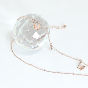 여리여리 나비 큐빅 두줄 써지컬스틸 발찌 - 더블윙