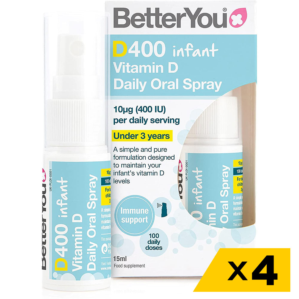 BetterYou 베러유 D400 <b>인펀트 비타민</b> D 오랄 스프레이 15mL 4팩