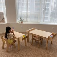펀펀키즈 (1인용) 아기 유아 원목 미술 책상 테이블 의자 세트