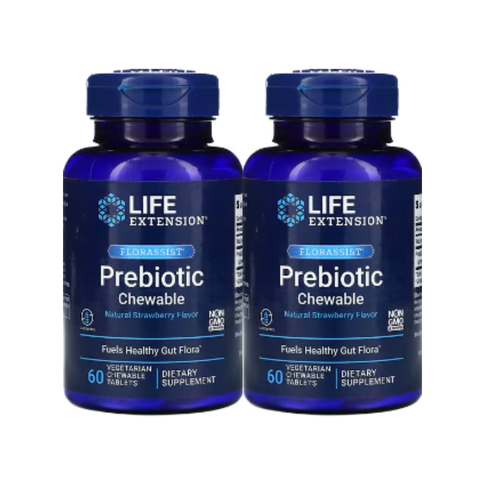 라이프익스텐션 <b>프리바이오틱 츄어블</b> 60타블렛 2세트 딸기맛 자일리톨 만니톨 아라비노스 스테비아 함유