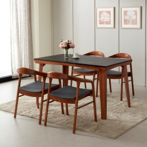 SL겔러리 아틀란 화산석4인식탁세트 고무나무원목 우드블랙 인테리어테이블 카페 벤치선택