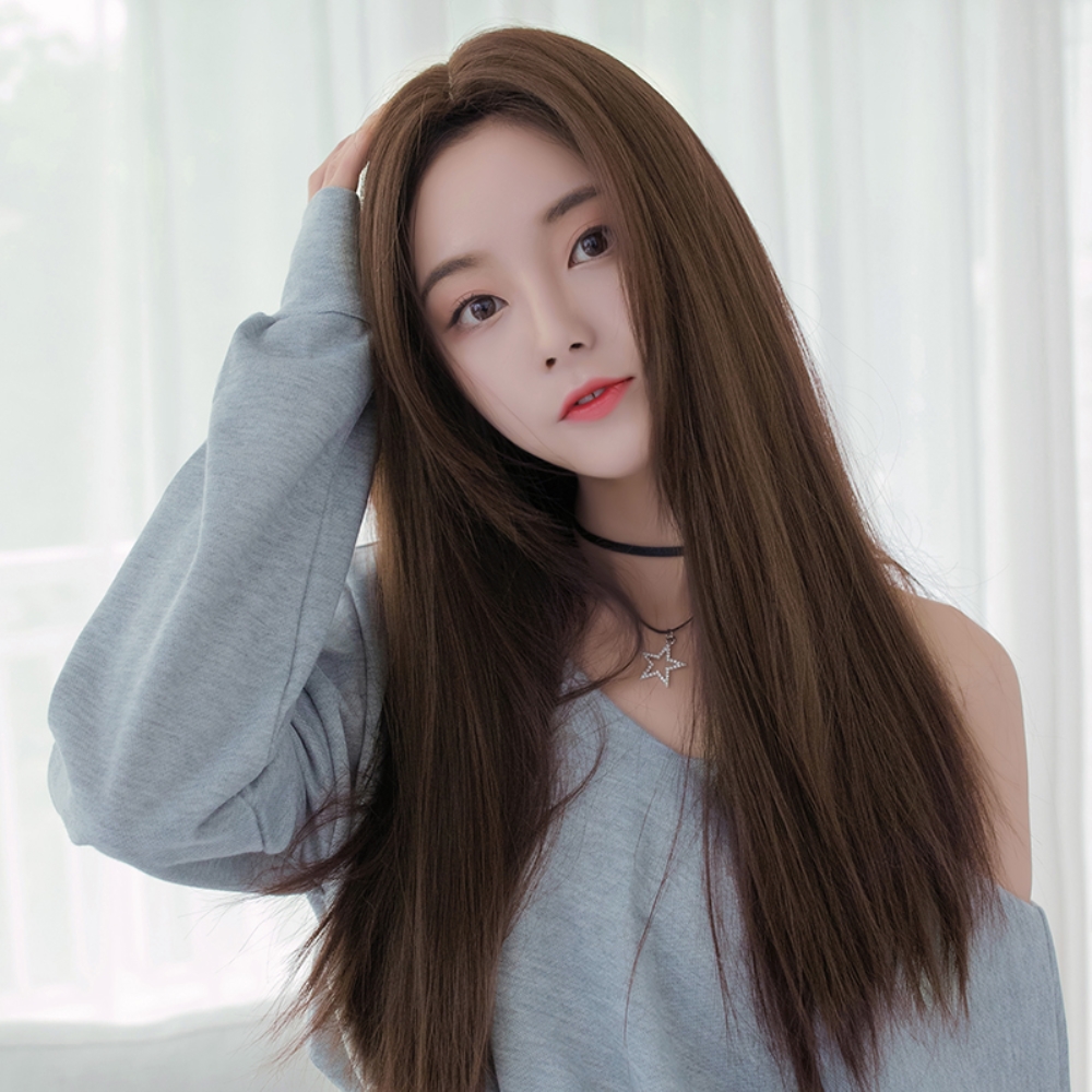 여성 앞머리없는 통가발 네추럴 자연스러운 긴머리 헤어 패션 가발