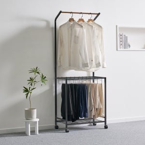 포미즈 드레스룸 이동식 바지걸이 겸용 2단 옷걸이 행거 블랙
