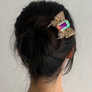 홀로그램 빅 리본 나비 큐빅 U자 메탈 올림머리 헤어비녀