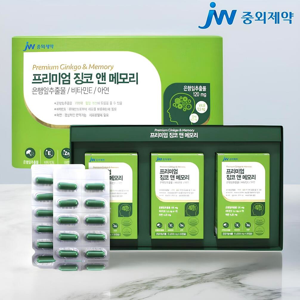 <b>JW중외제약</b> 징코 <b>기억력</b> 영양제 3개월분 징코앤메모리 기억 혈액순환 은행잎추출물 3박스