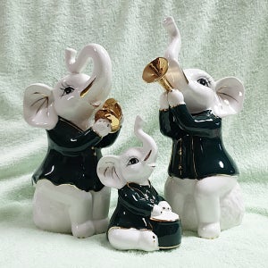 연주하는 청록 코끼리 장식품 세트 인테리어소품 테이블 장식소품