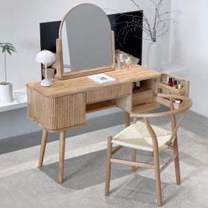 로포텐 로망 고무나무 원목 수납 화장대 콘솔 거울 포함 내추럴