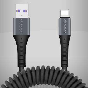 옵시디언 차량용 USB A to 라이트닝 핸드폰 스프링 코일 케이블 충전