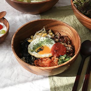 우드 볼 샐러드볼 비빔밥 디저트 아카시아 나무 원형 샐러드보울 XL