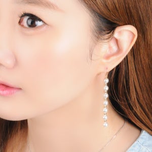 전체 14K 금볼 스와로브스키 진주 롱 드롭 귀걸이