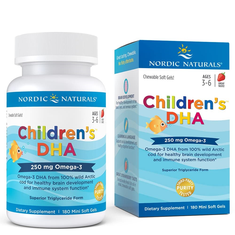 노르딕내추럴스 어린이 <b>DHA</b> <b>키즈</b> 오메가3 250mg 츄어블 180소프트젤 딸기맛