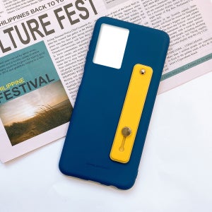 투톤 파스텔 젤리 실리콘 핑거스트랩 케이스 네이비(옐로우), 갤럭시S21 울트라