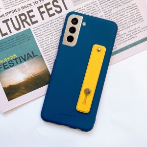 투톤 파스텔 젤리 실리콘 핑거스트랩 케이스 네이비(옐로우), 갤럭시S21 플러스