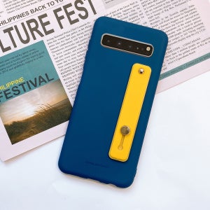 투톤 파스텔 젤리 실리콘 핑거스트랩 케이스 네이비(옐로우), 갤럭시S10 5G