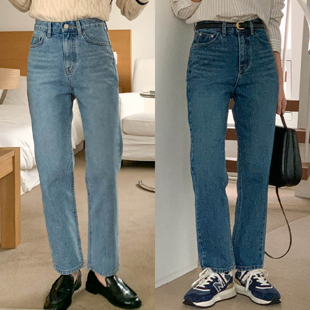 하이웨스트 연청 중청 진청 흑청 일자 슬림 테이퍼드 여자 청바지 4 size